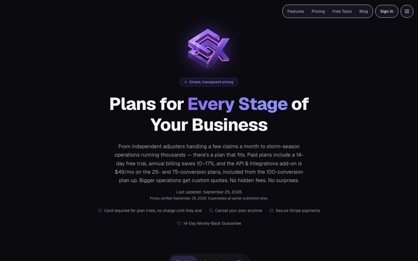 The ESXPress pricing page